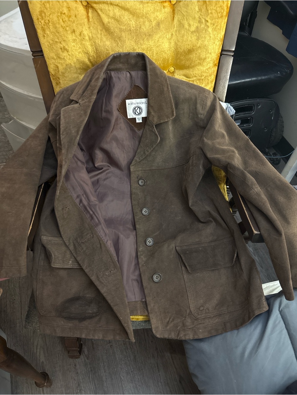 Kathy Ireland Brown Suede Button-Front Jacket